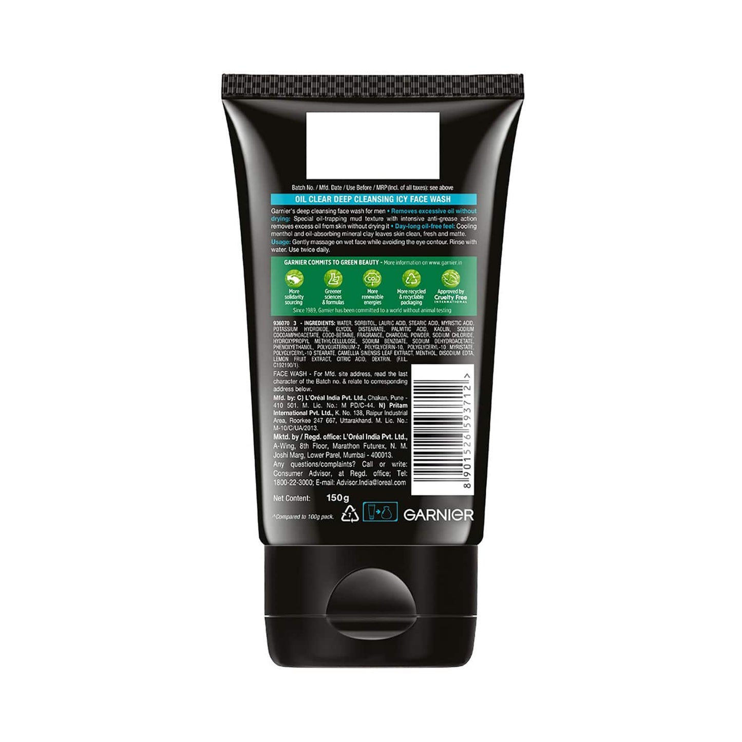 Garnier Men Oil Clear Clay D-Tox Deep Cleansing Icy Face Wash (150g)