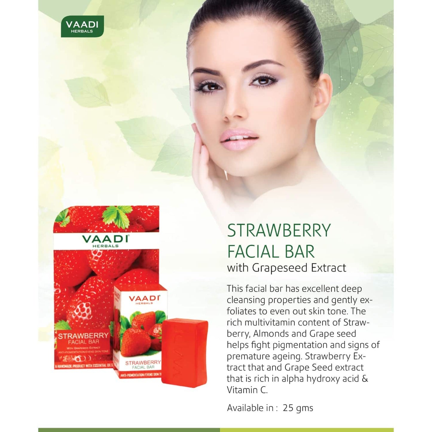 Vaadi Herbals Strawberry Facial Bar With Grapeseed Extract (25g)