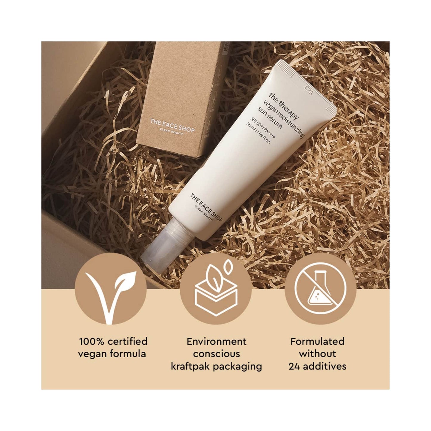 The Face Shop The Therapy Vegan Serum Sunscreen SPF 50+ PA++++ with Niacinamide UVA/B Protection (50 ml)