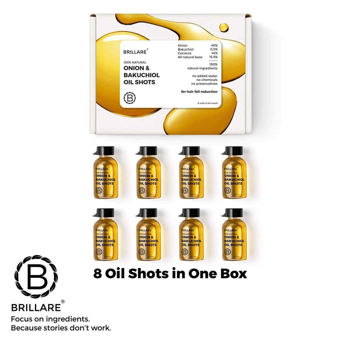 Brillare Onion & Bakuchiol Oil Shots For Hair Fall Reduction (48ml)