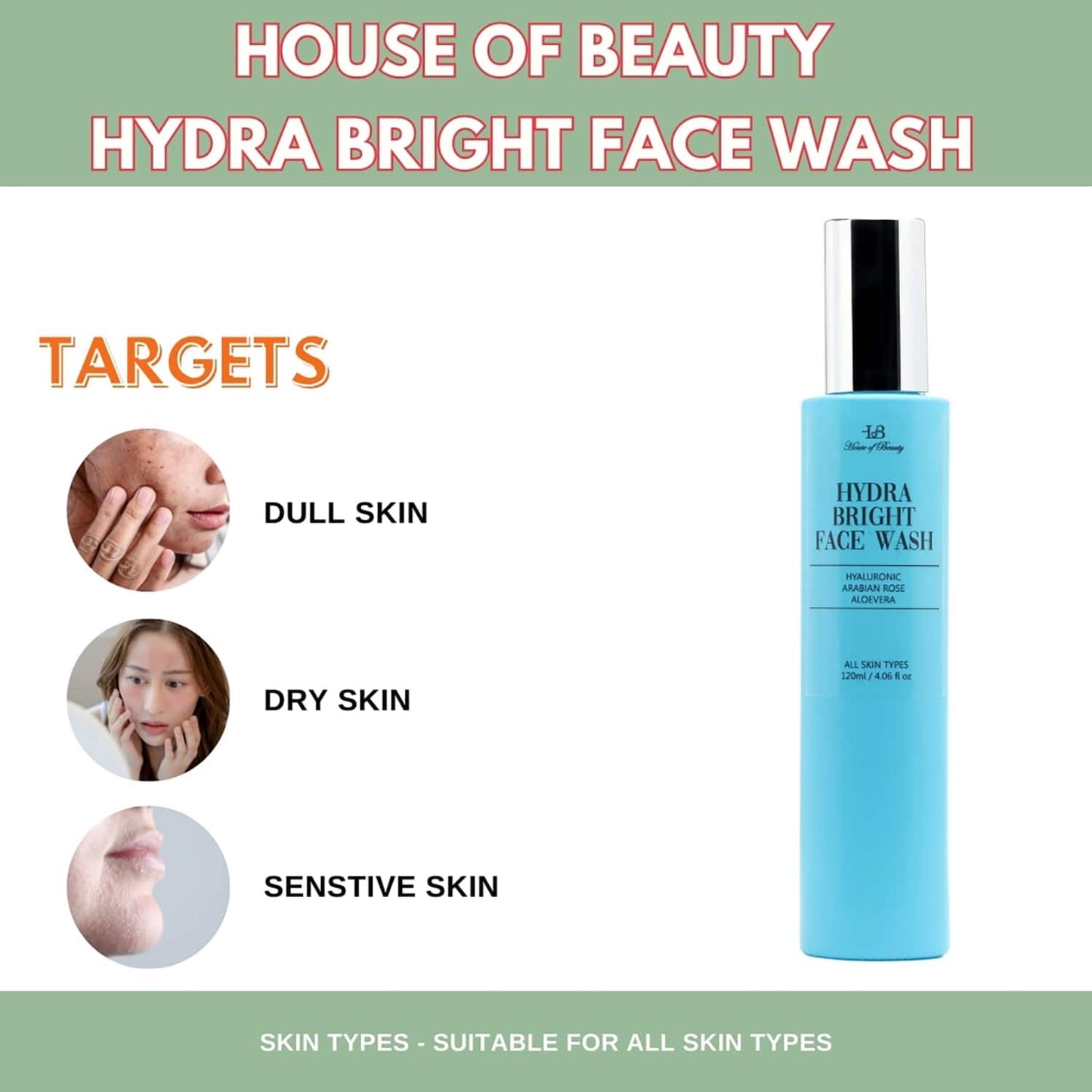 House of Beauty Hydrabright Facewash With Hyaluronic-Normal To Dry Skin For Hydration (120 ml)