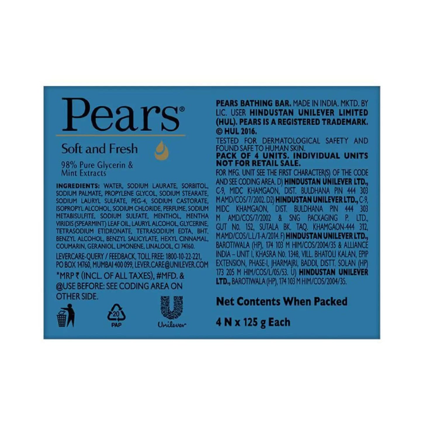 Pears Soft & Fresh Bathing Bar Soap (4Pcs)