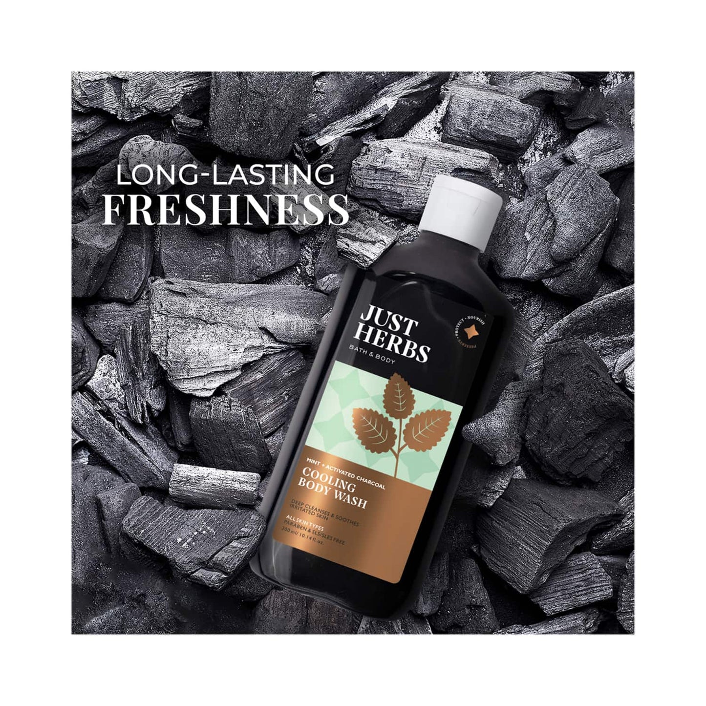 Just Herbs Mint Cooling Body Wash With Activated Charcoal (300ml)