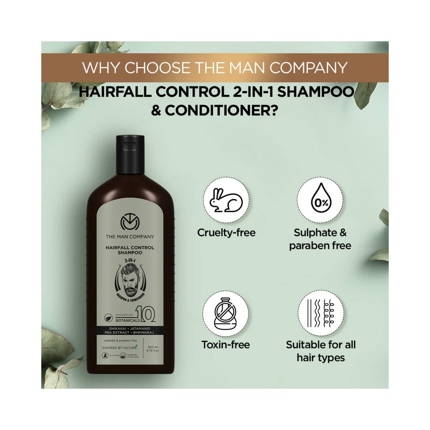 The Man Company 2-In-1 Hairfall Control Shampoo & Conditioner For Men (200ml)