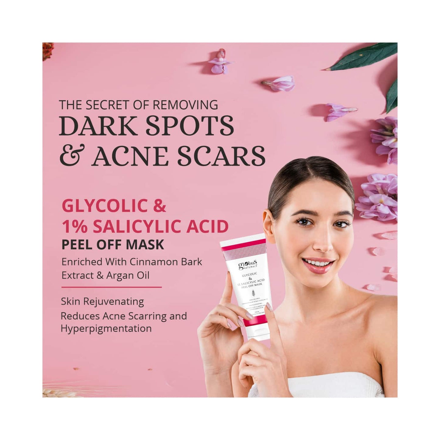 Globus Naturals Glycolic & 1% Salicylic Acid Anti Acne Peel Off Mask (2 Pcs)