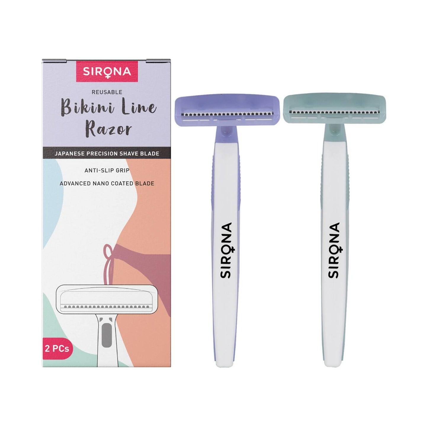 Sirona Reusable Bikini Hair Removal Razor For Women - White, Blue, Grey (2 Pcs)