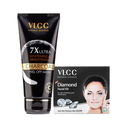 VLCC 7X Ultra Whitening and Brightening Charcoal Peel Off Mask & Diamond Facial Kit