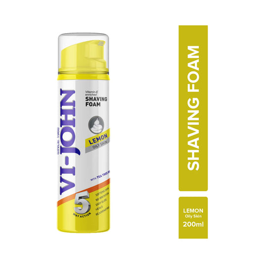 VI-JOHN Lemon 5 Way Action Shaving Foam Enriched Vitamin E For Oily Skin (200ml)