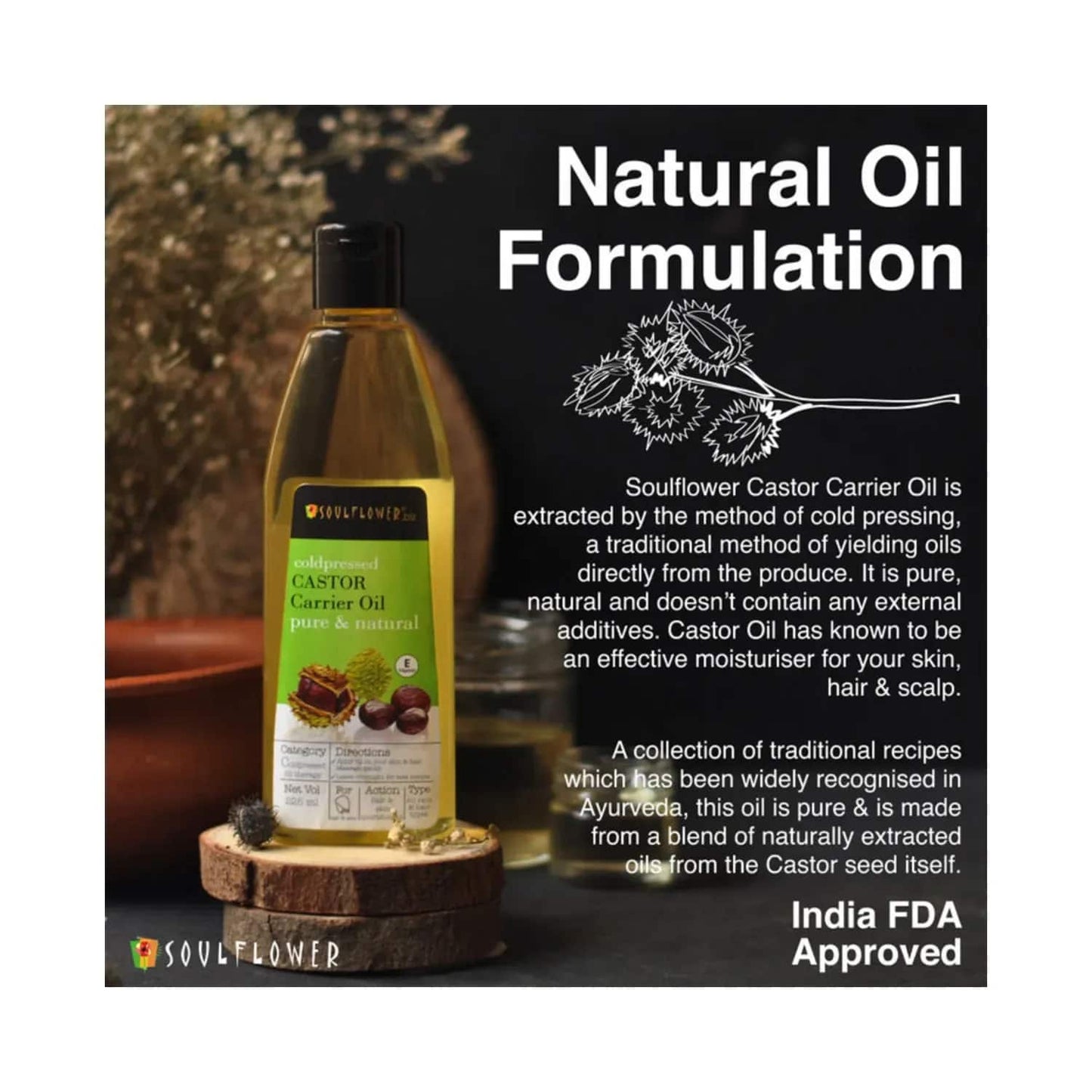 Soulflower Cold Pressed Castor Oil For Hair & Skin - (225ml)