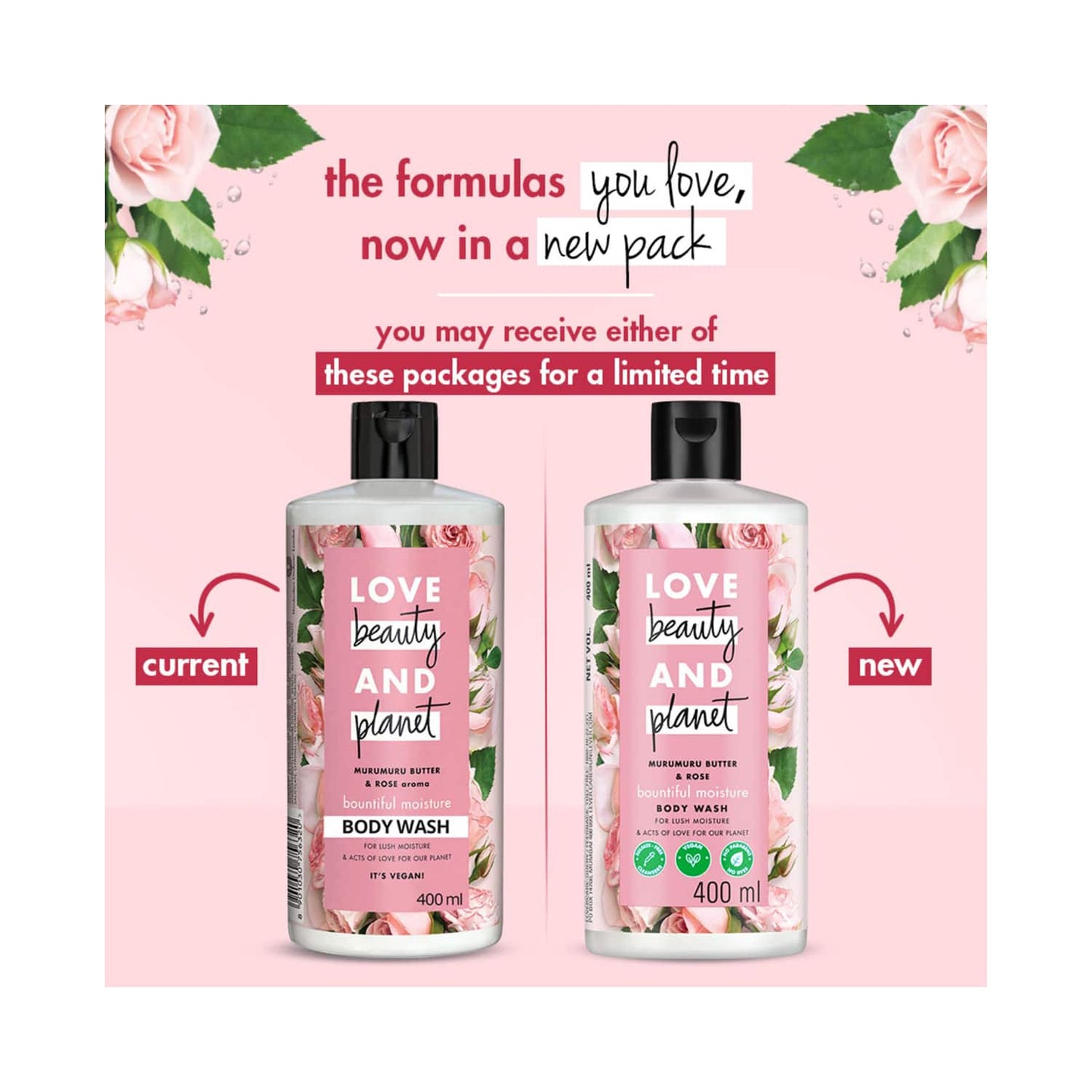 Love Beauty & Planet Murumuru Butter and Rose Moisturising Creme Body Wash (400 ml)