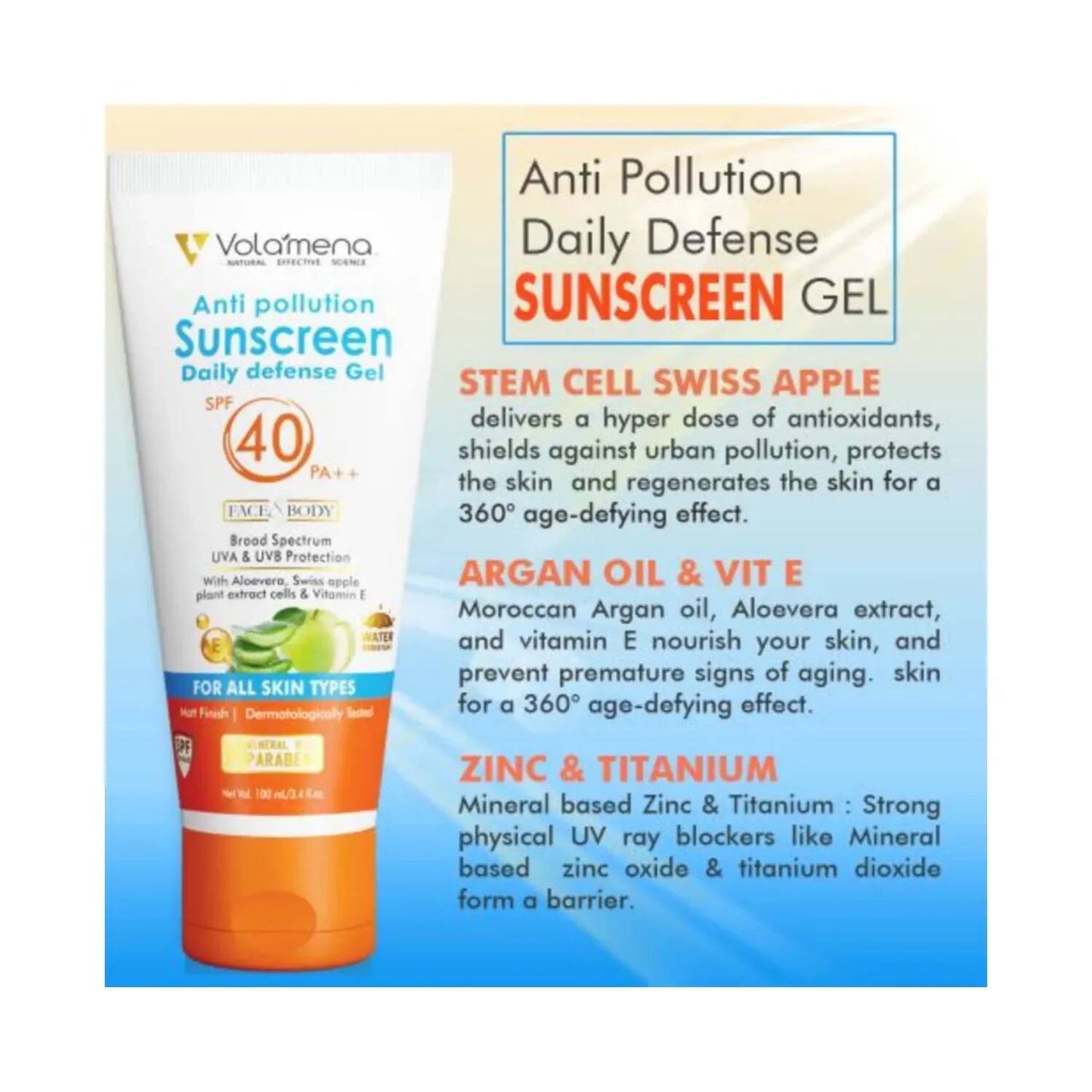 Volamena Anti Pollution Daily Defense Sunscreen Gel SPF 40 ++ (100ml)