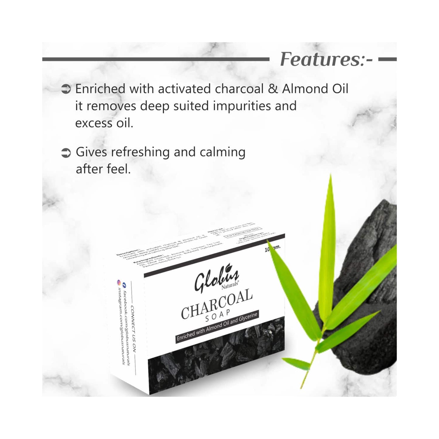 Globus Naturals Deep Cleaning & Exfoliating Activated Charcoal Soap - (2Pcs)