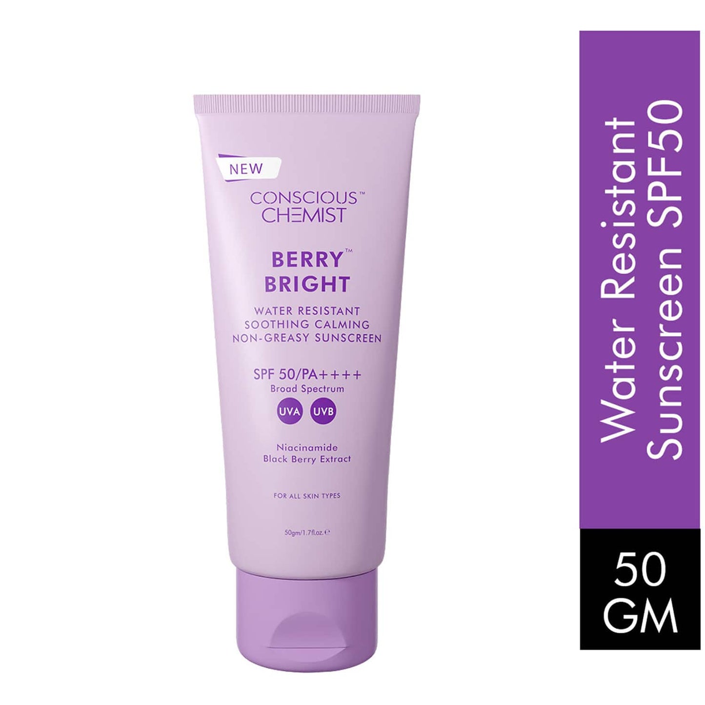 Conscious Chemist Berry Bright Sunscreen SPF 50 PA ++++ UVA/UVB Radiance Boost, Non-Greasy (50g)