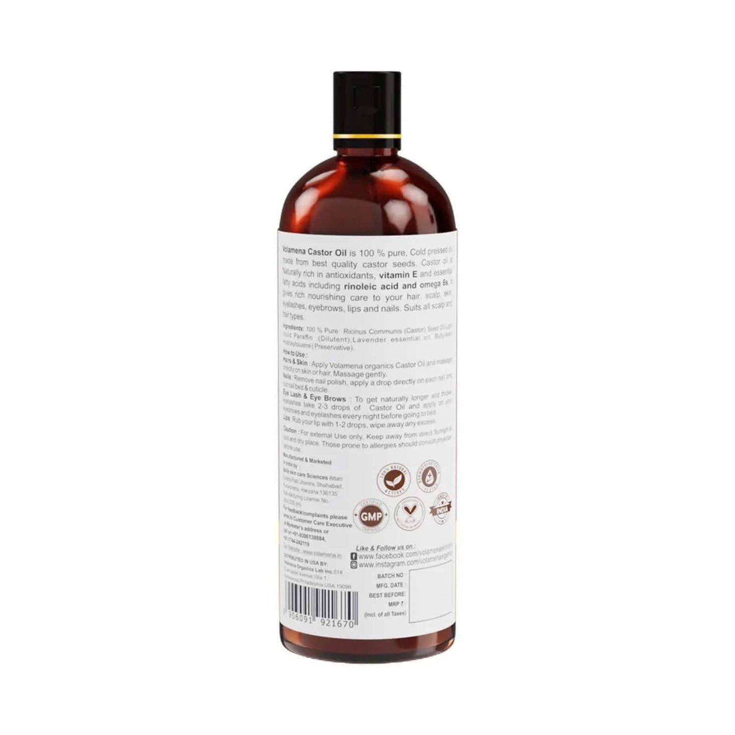 Volamena Pure Cold Pressed Castor Oil (200ml)