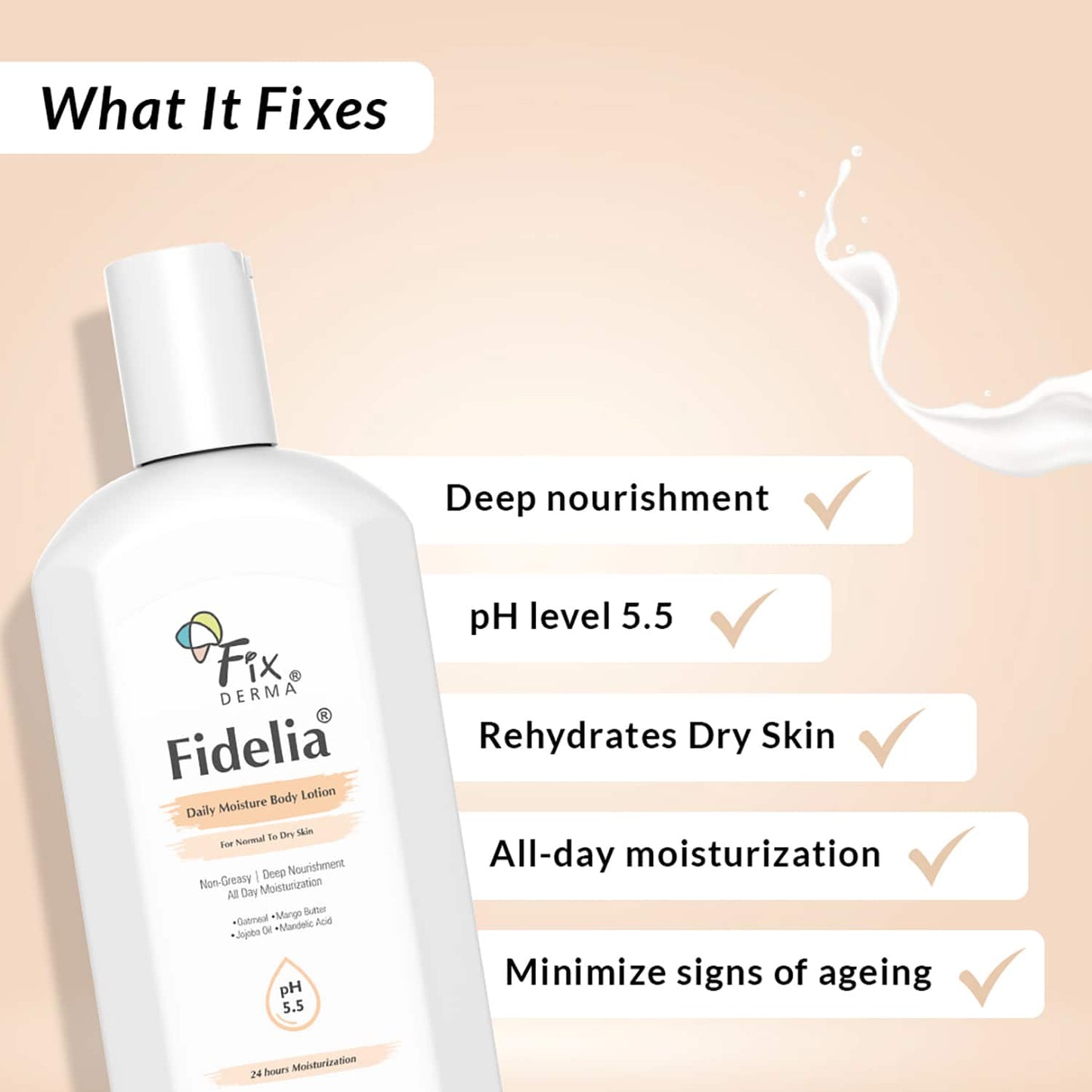 Fixderma Fidelia Daily Moisturizing Body Lotion for Dry Skin with Jojoba Oil & Oatmeal (250ml)