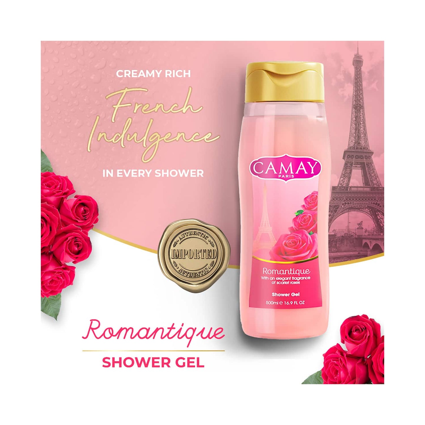 Camay Paris Romantique Rose Shower Gel with Natural Oils (500ml)