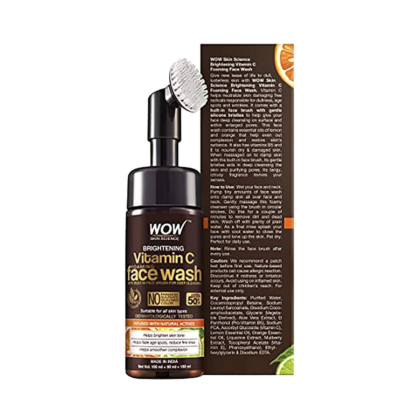 WOW SKIN SCIENCE Brightening Vitamin C Foaming Face Wash With Built-In Face Brush (150ml)