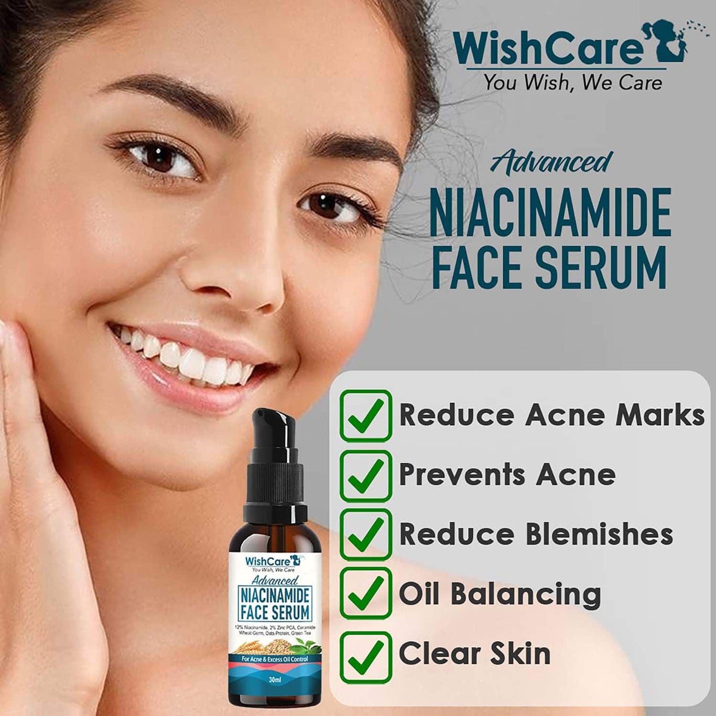 WishCare Anti Acne Kit with 2% Salicylic Acid Face Wash & Niacinamide Face Serum Combo (100ml+30ml)