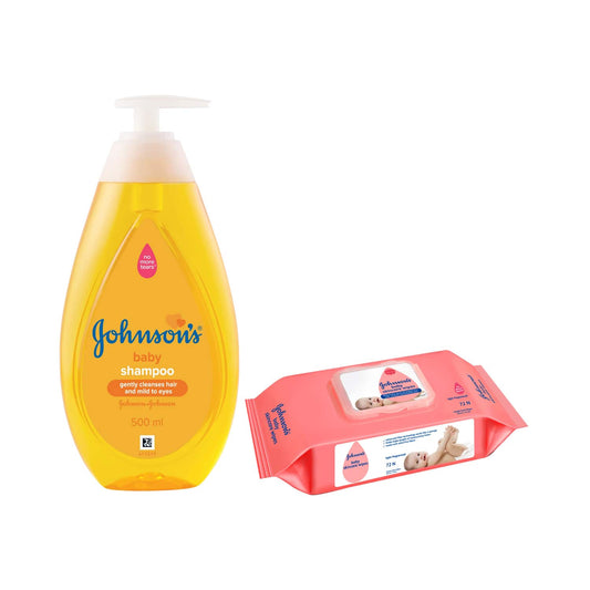 Johnson's Baby Baby Shampoo (500ml) & Baby Skincare Wipes Combo