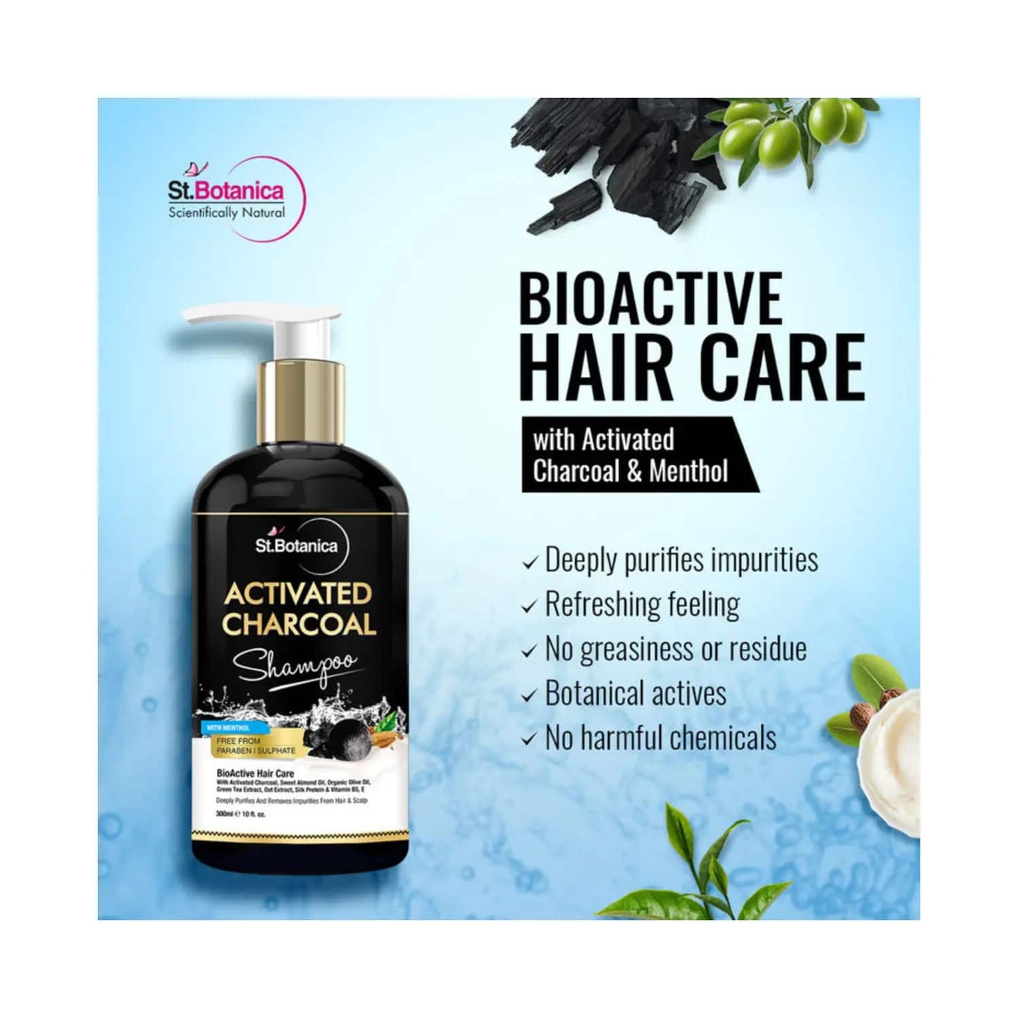 St.Botanica Activated Charcoal Hair Shampoo (300ml)