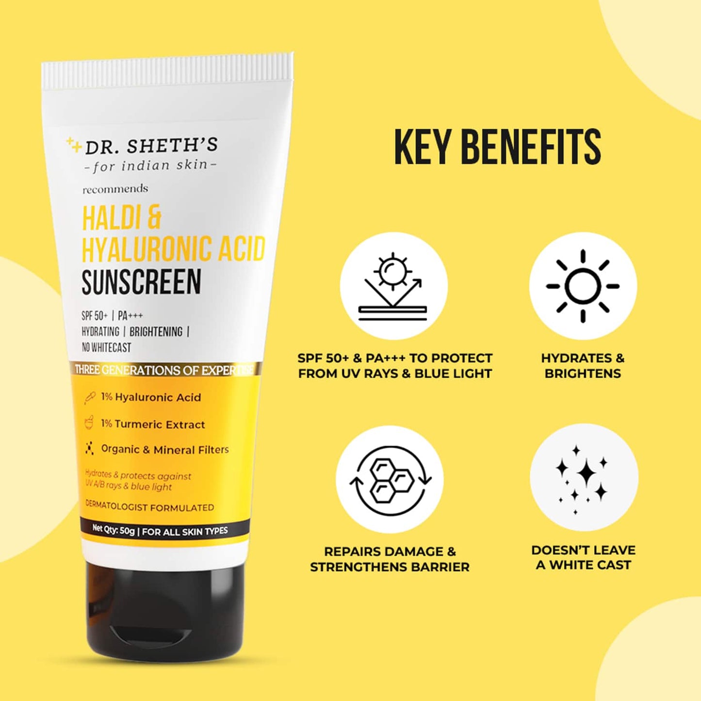 Dr. Sheth's Haldi & Hyaluronic Acid Sunscreen (50g)