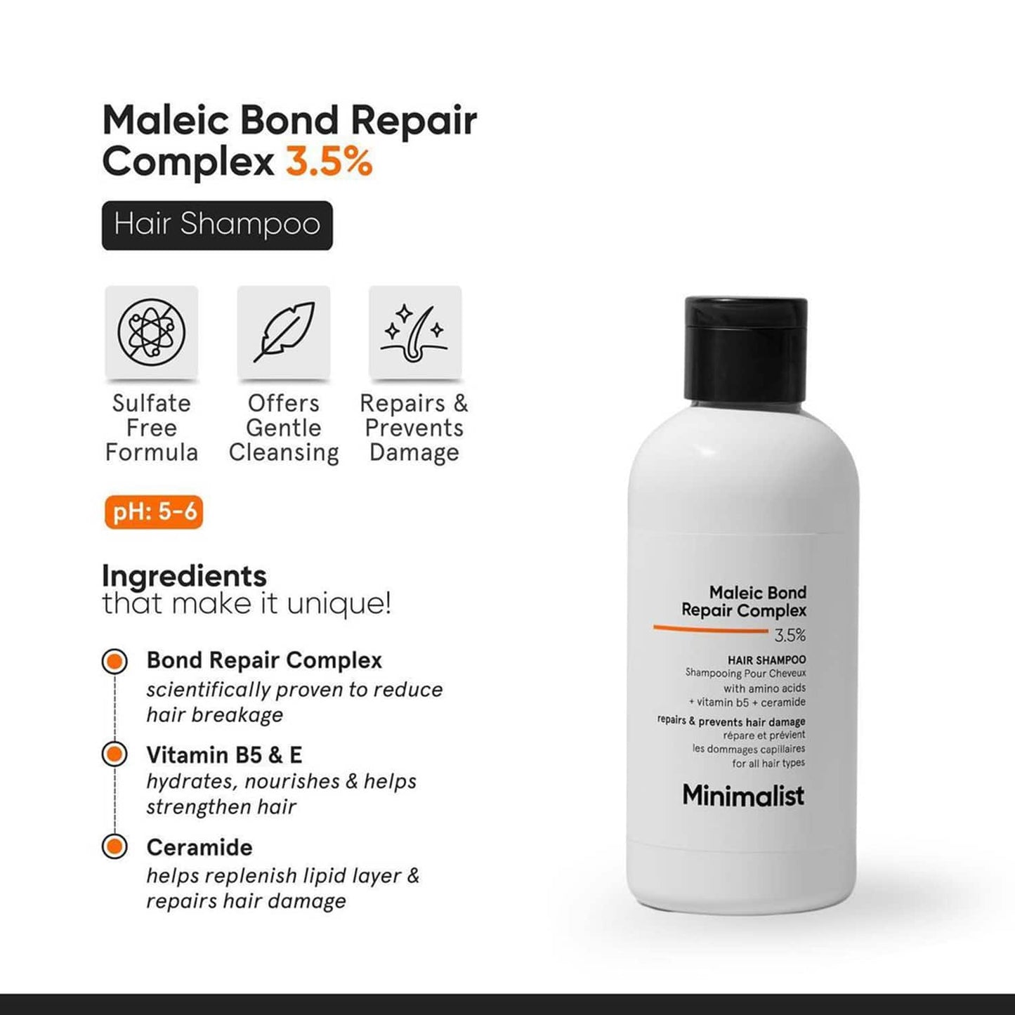 Minimalist 3.5% Maleic Bond Repair Complex Hair Shampoo For Damaged & Frizzy Hair (250ml)