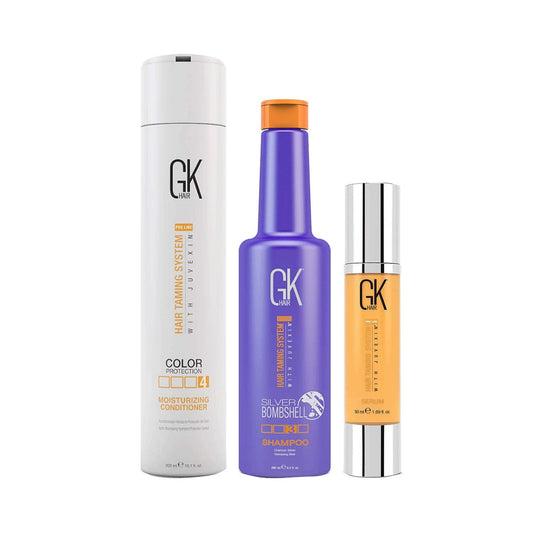 GK Hair Silver Bombshell Shampoo (280ml) with Moisturizing Conditioner (300ml) Serum (50ml) Combo