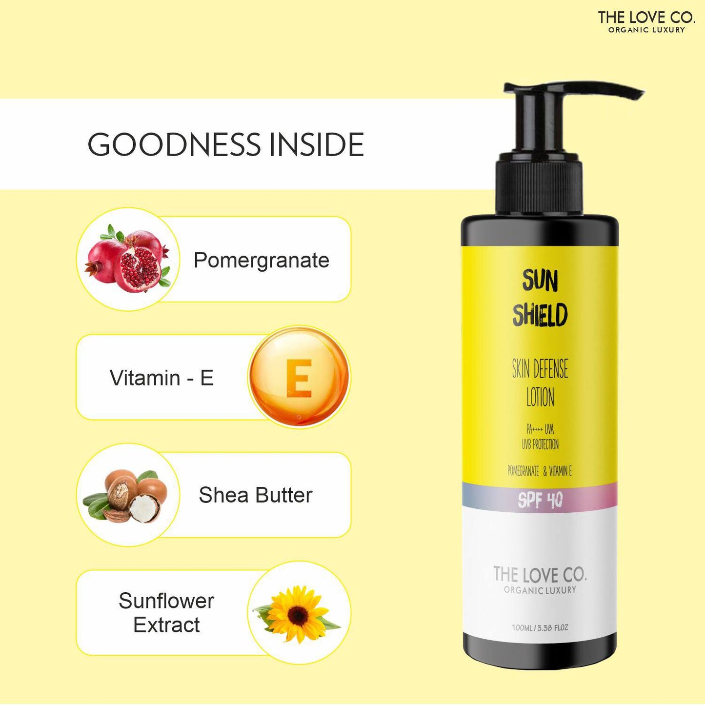 THE LOVE CO. Skin Defense Sunscreen Lotion With SPF 40 PA++++ UVA/UVB Protection (100ml)