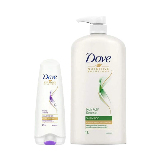 Dove Hair Fall Rescue Shampoo (1000 ml) + Daily Shine Conditioner (175 ml) Combo