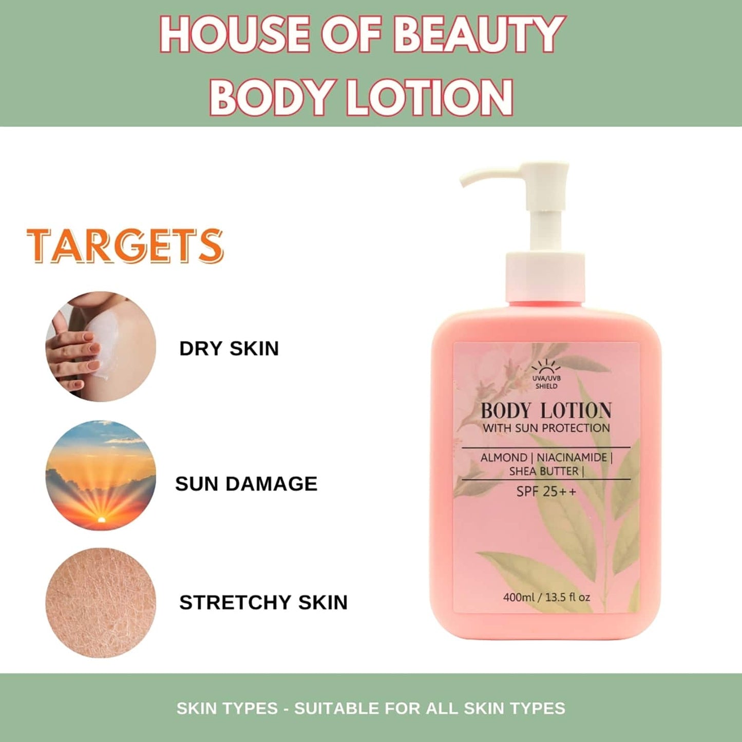 House of Beauty Deep Moisture Body Lotion W/T Sunscreen Spf 25+ W/T Niacin & Shea Butter (400 ml)