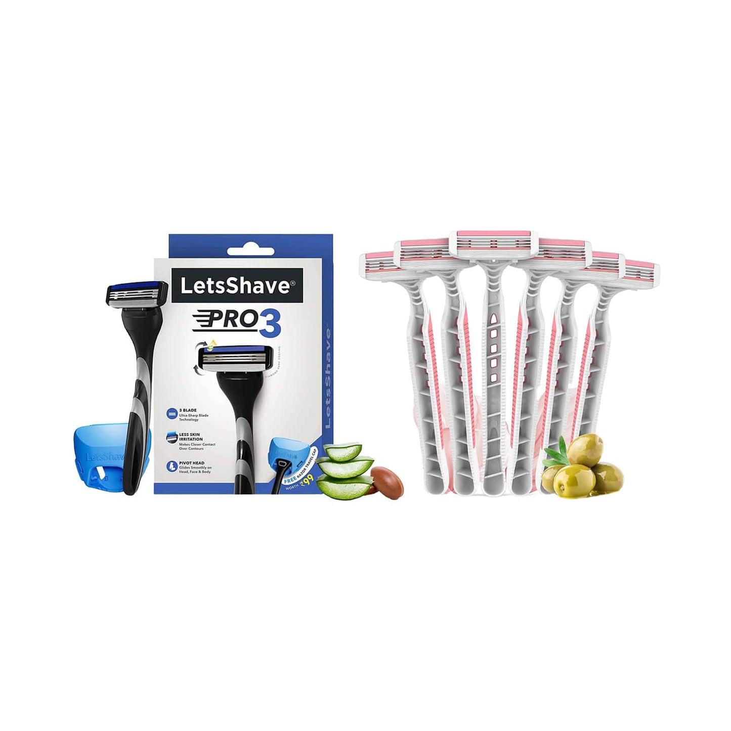 LetsShave Pro 3 Shaving Razor For Men & Evior 3 Plus Disposable Razor For Women (Pack Of 6) Combo