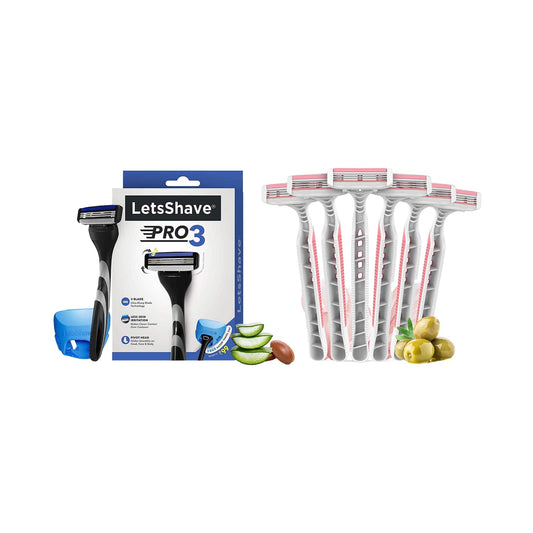 LetsShave Pro 3 Shaving Razor For Men & Evior 3 Plus Disposable Razor For Women (Pack Of 6) Combo