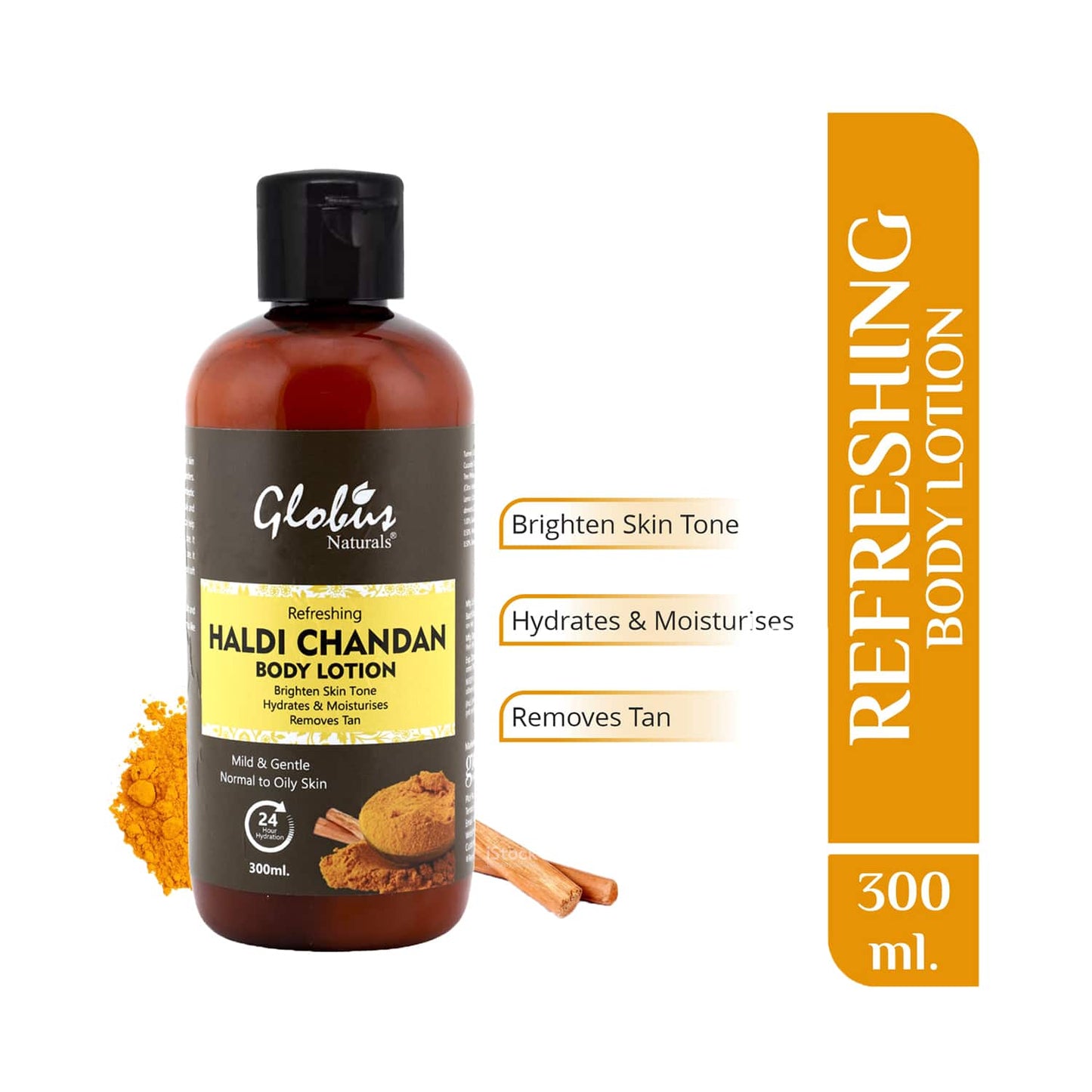 Globus Naturals Refreshing Haldi Chandan Body Lotion Enriched With Neem, Tulsi For Brighten Skin Tone (300ml)