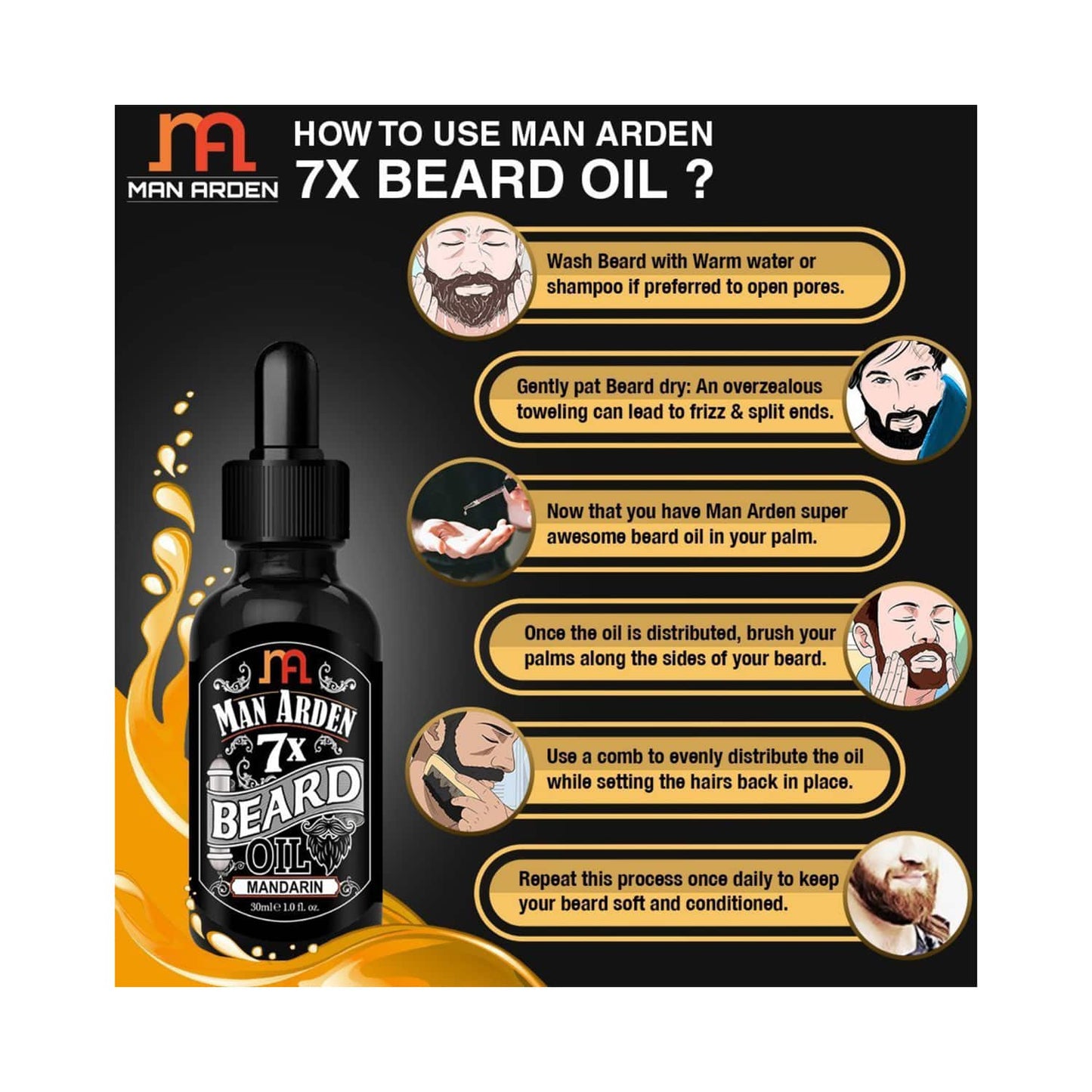 Man Arden 7X Mandarin Beard Oil For Beard Growth & Nourishment (30ml)