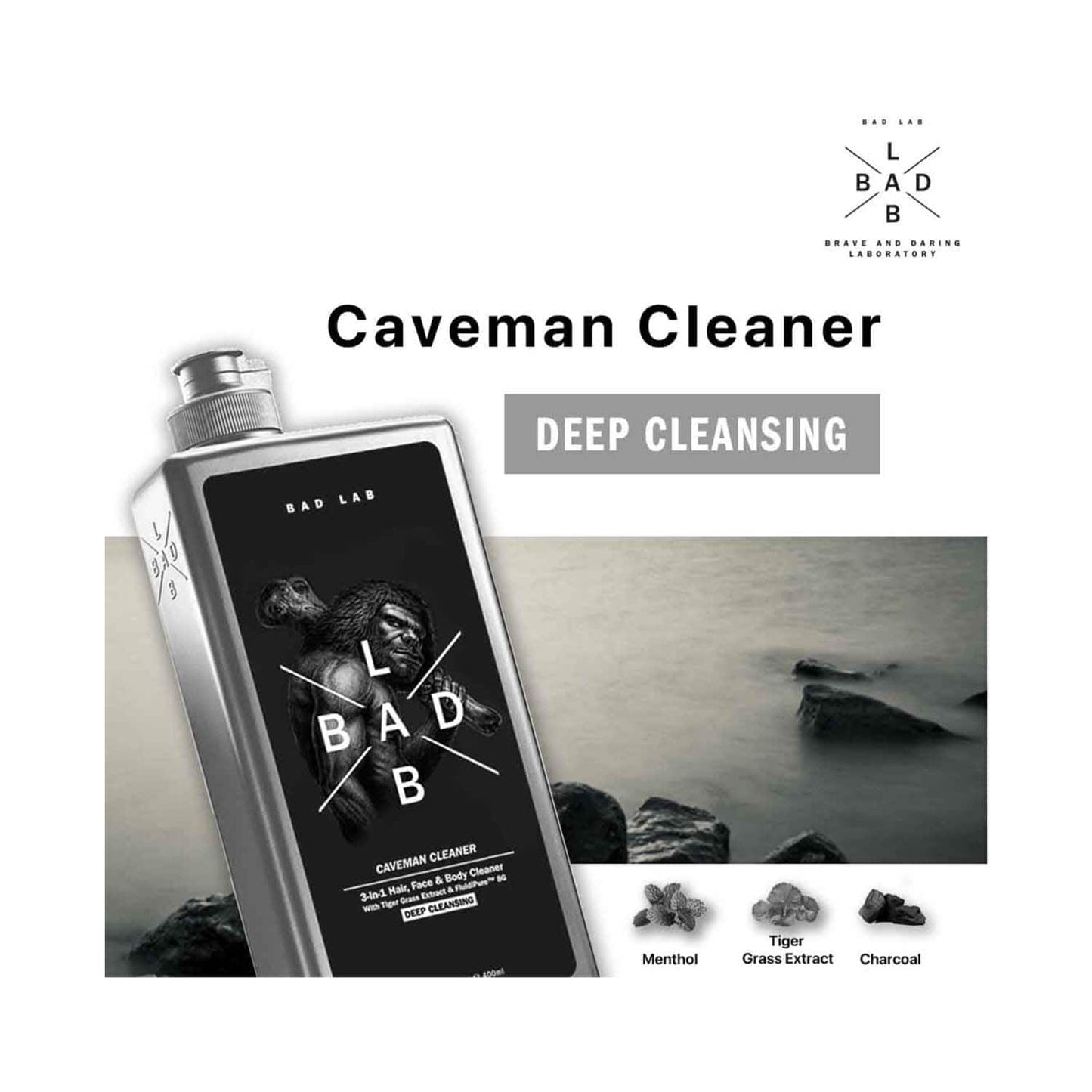 Bad Lab Caveman 3-In-1 Deep Cleansing Hair, Face And Body Cleaner (400ml)