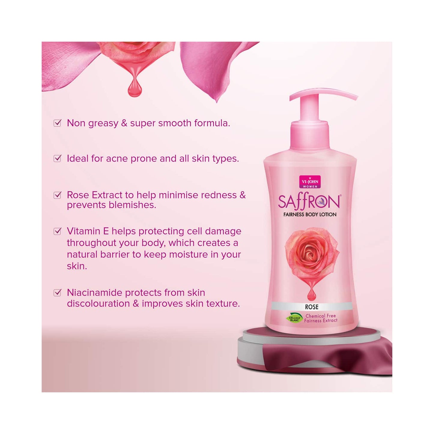 VI-JOHN Saffron Rose Fairness Body Lotion (250ml)