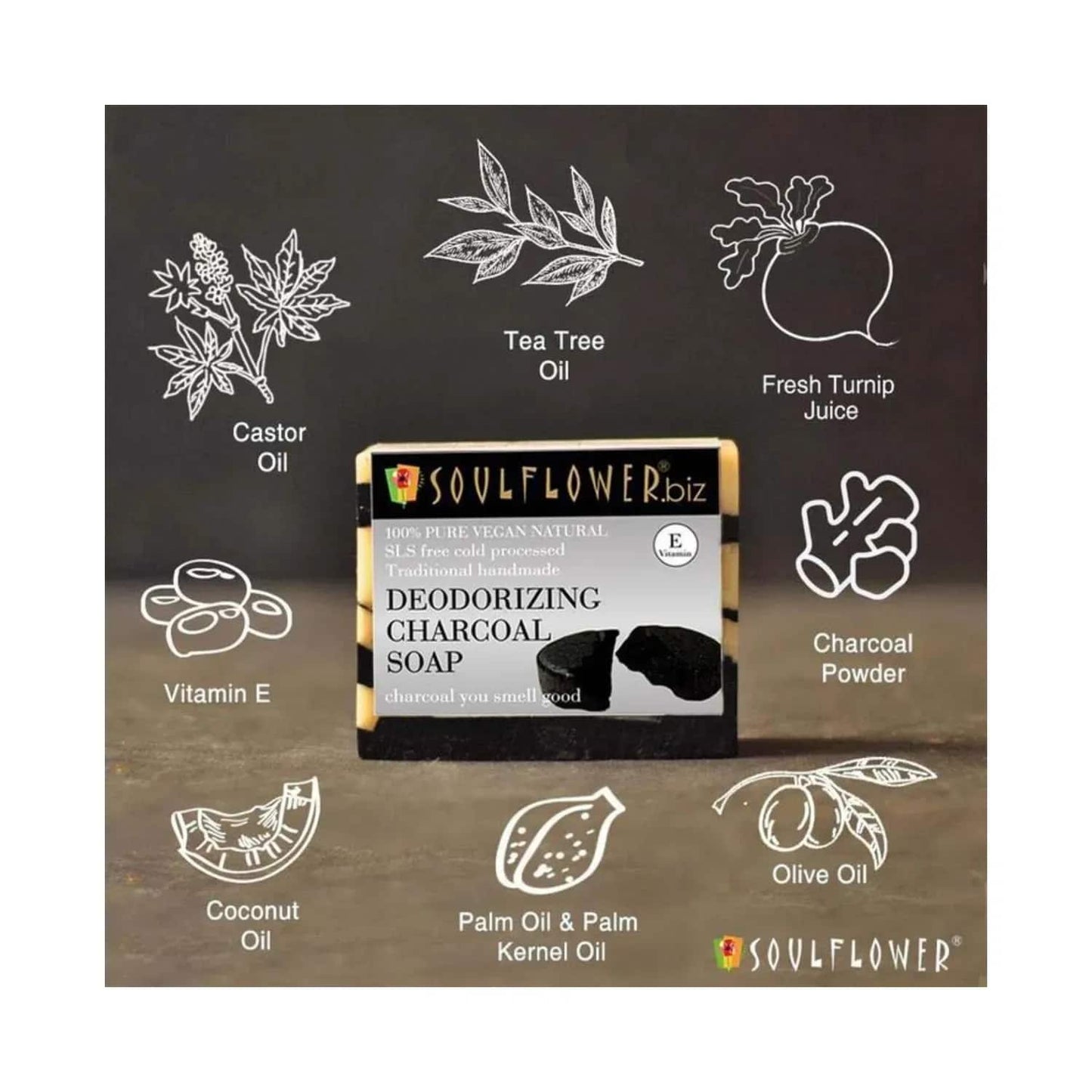 Soulflower Deodorizing Charcoal Soap - (150g)