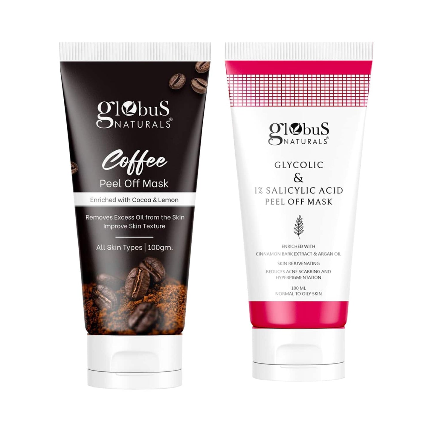 Globus Naturals Anti Acne Coffee , Glycolic & 1% Salicylic Acid Peel Off Mask Combo For Men (2 Pcs)