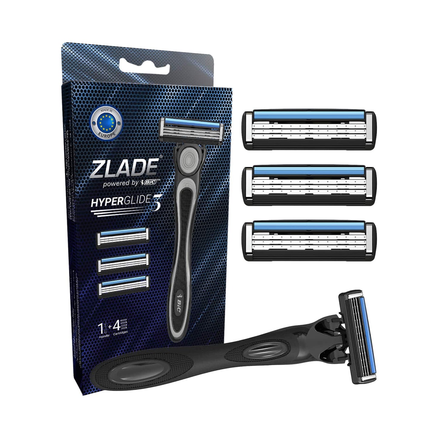 Zlade Hyperglide3 Advanced Shaving System For Men - (5Pcs) (1 Razor Handle + 4 Cartridges)