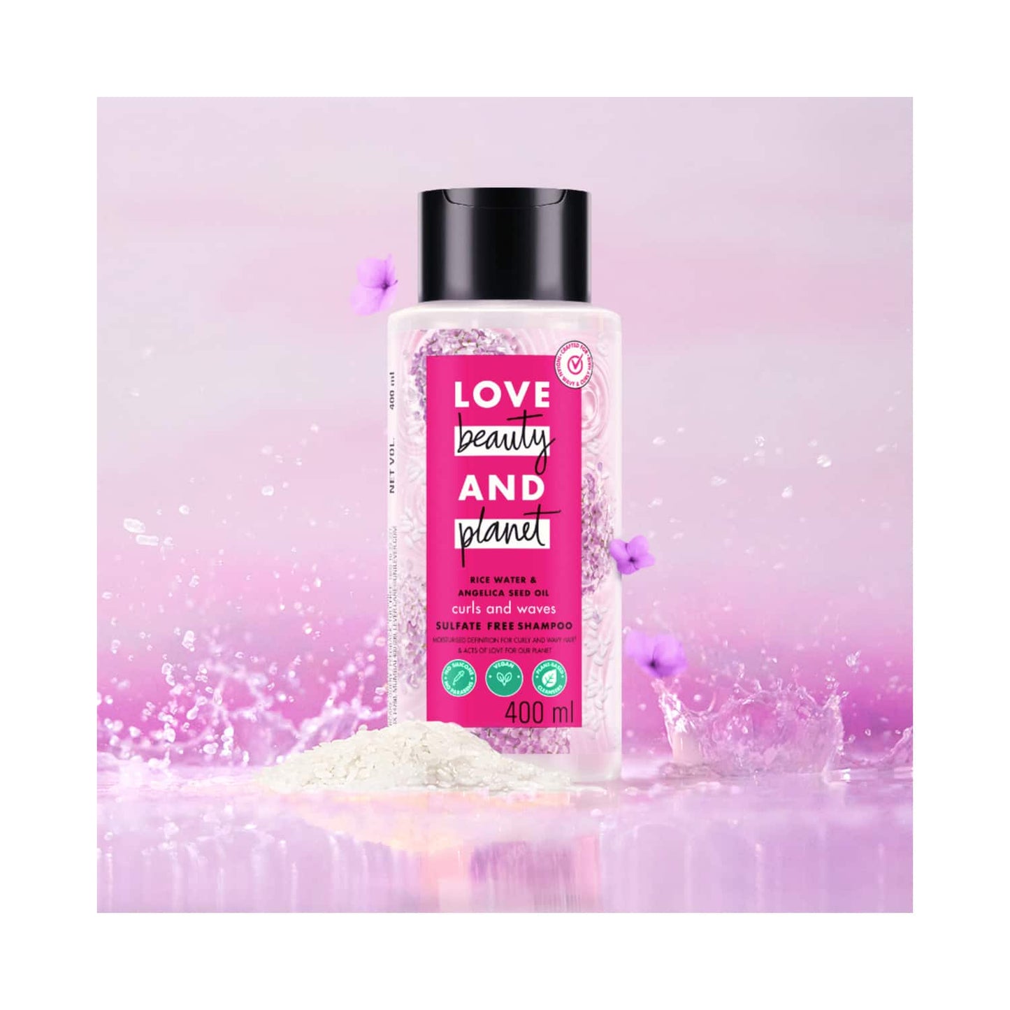 Love Beauty & Planet Rice Water & Angelica Seed Oil Shampoo for Frizz Free Curly Wavy Hair (400 ml)