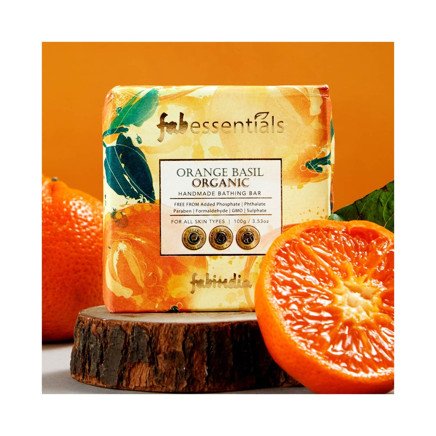 Fabessentials by Fabindia Orange Basil Organic Handmade Bathing Bar With Natural Bioactive (100g)