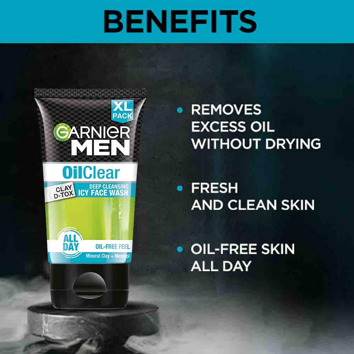 Garnier Men Oil Clear Clay D-Tox Deep Cleansing Icy Face Wash (150g)