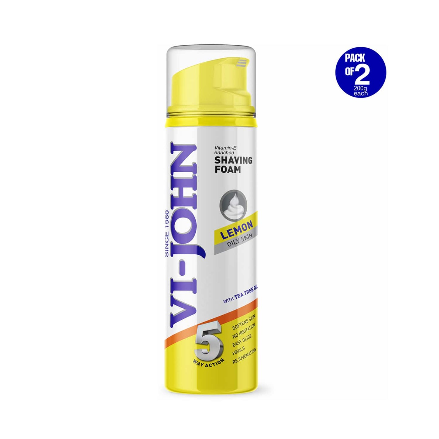 VI-JOHN Classic Lemon 5 Way Action Shaving Foam (Pack of 2)