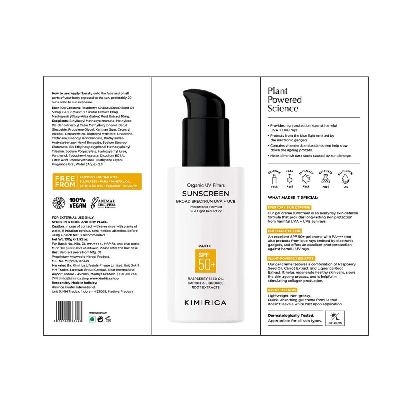 Kimirica Multi Protection Sunscreen SPF 50 PA+++ for UVA/B Protection with Liquorice Extract (100 g)