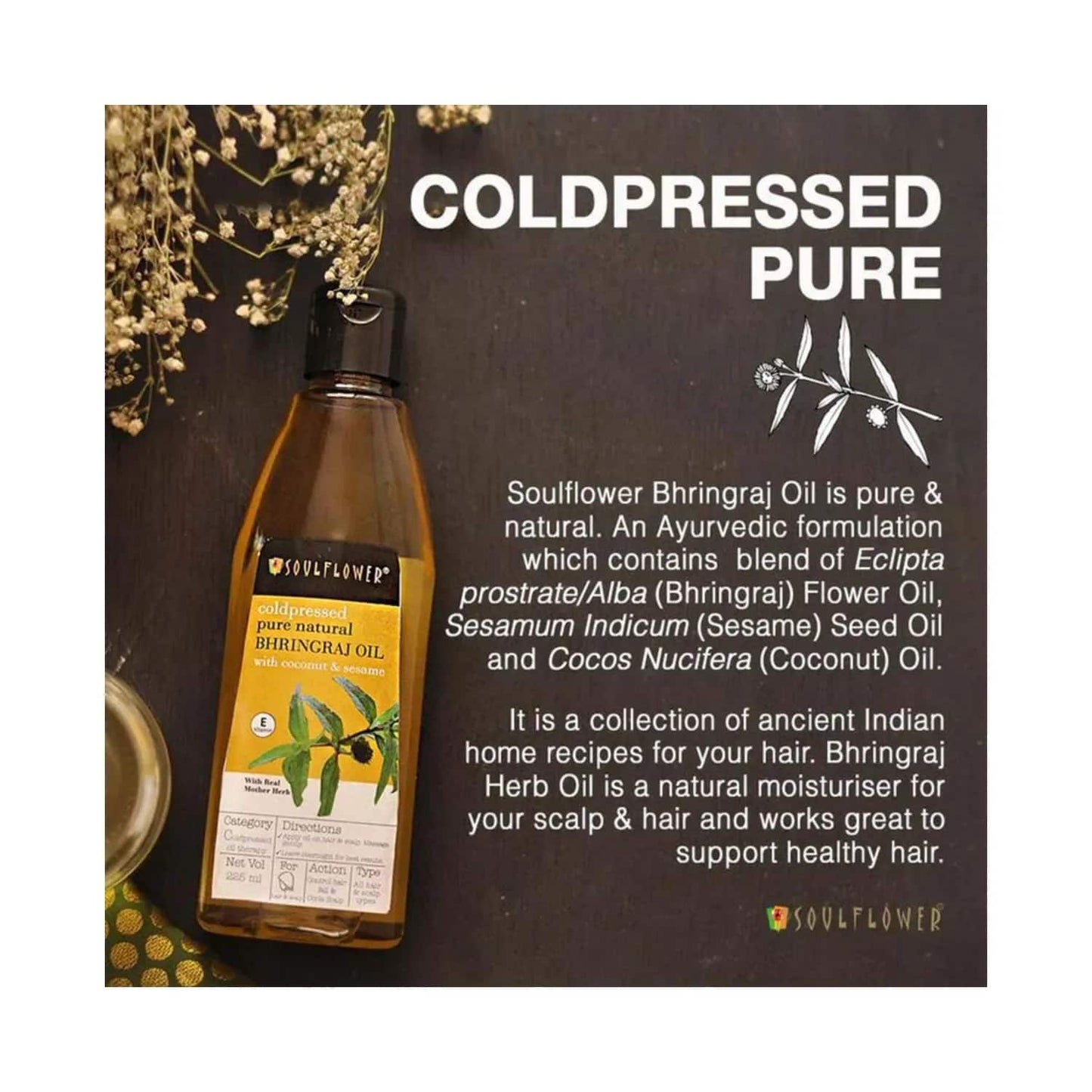 Soulflower Coconut & Sesame Coldpressed Pure Natural Bhringraj Hair Oil - (120ml)