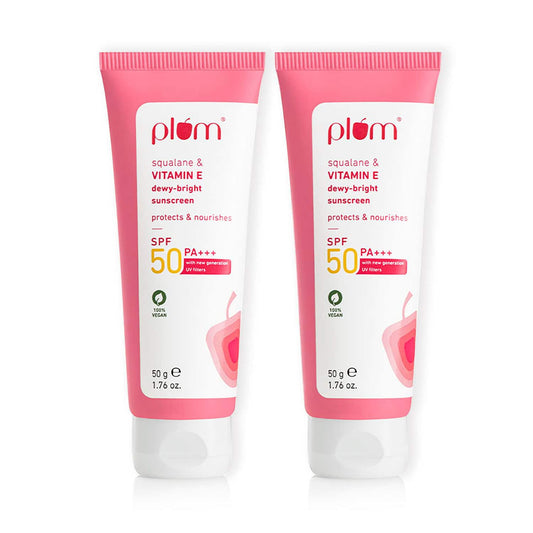 Plum Squalane and Vitamin E Dewy-Bright Sunscreen SPF 50 for All Skin Type (50 g) (Pack of 2) Combo