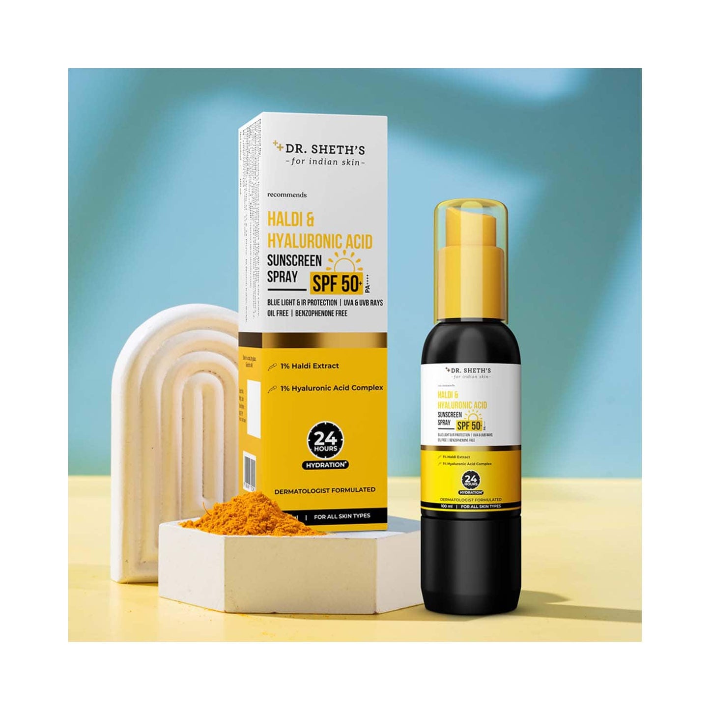 Dr. Sheth's Haldi & Hyaluronic Acid Sunscreen Spray With SPF 50+ PA+++ (50 g)