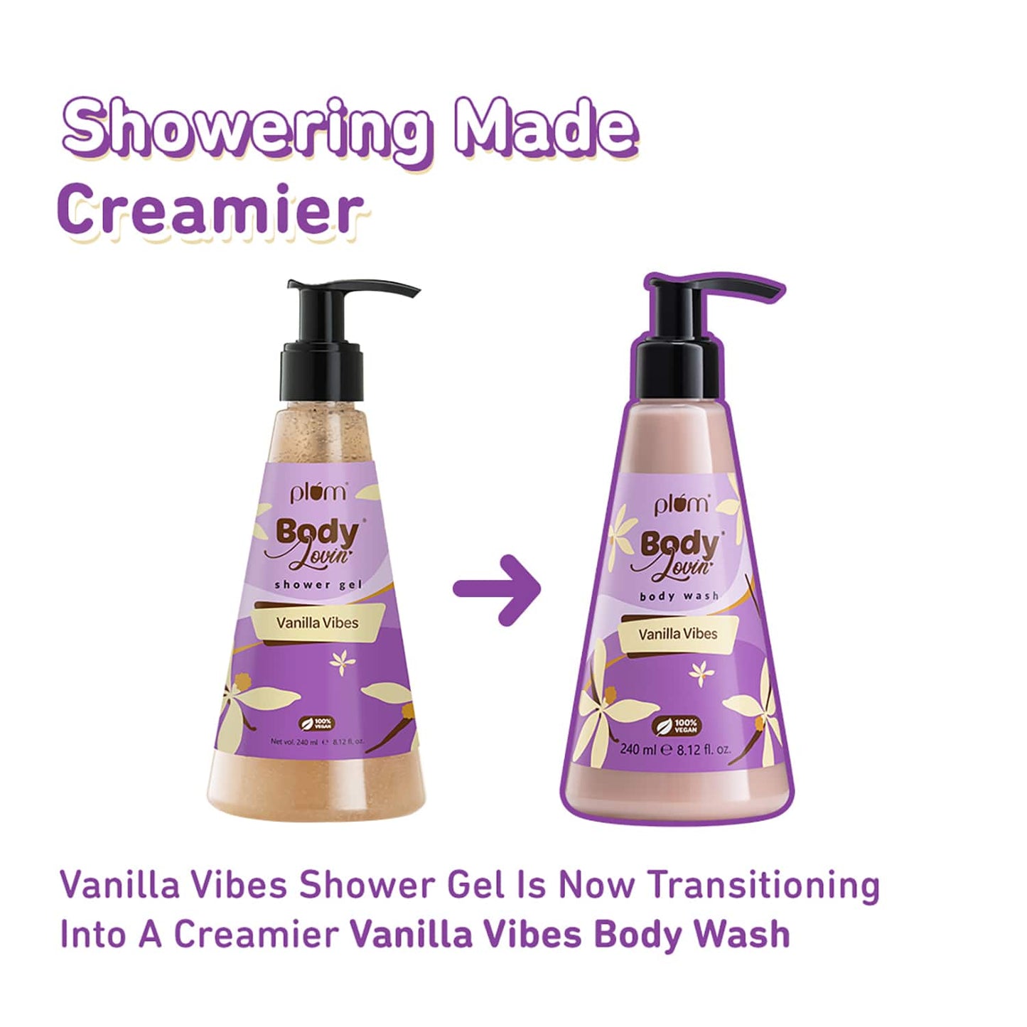 Plum BodyLovin' Vanilla Vibes Shower Gel|SLS-Free|Warm Vanilla Fragrance|Body Wash  (240 ml)