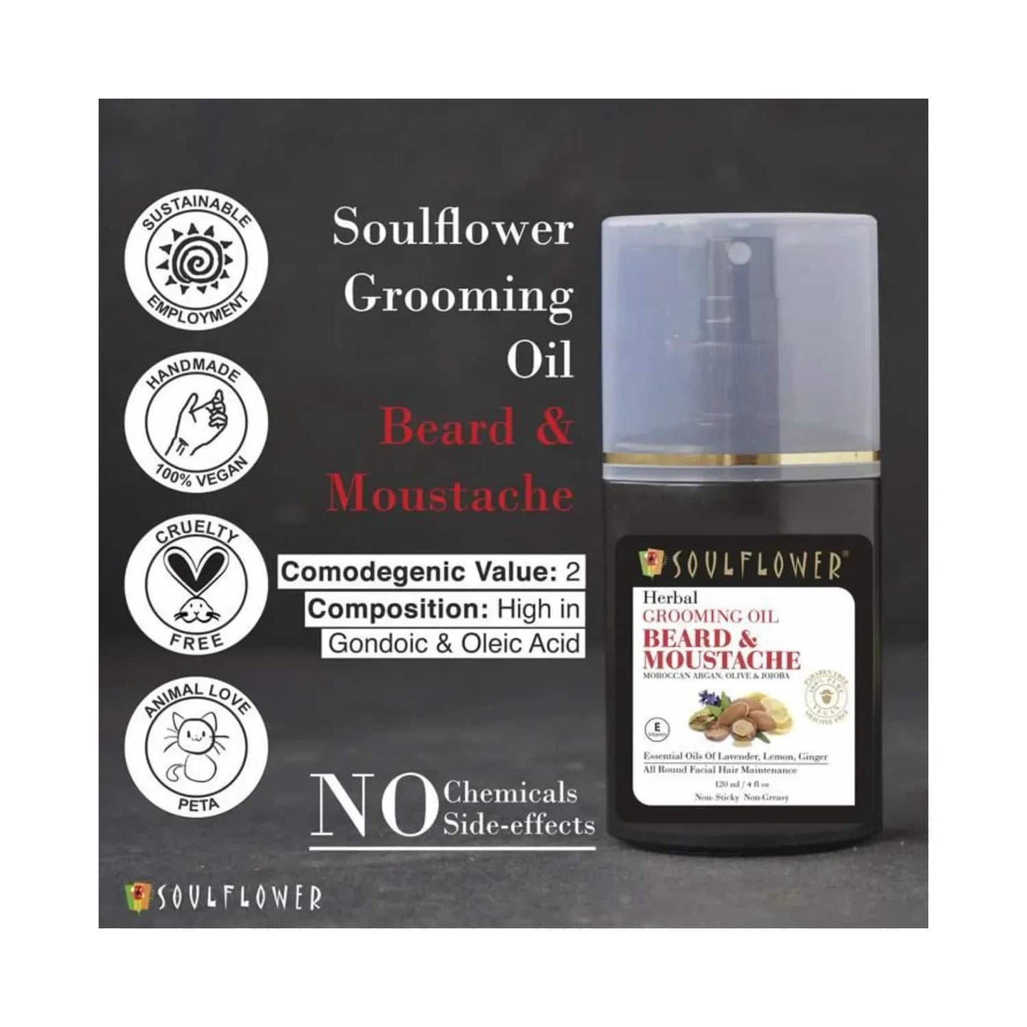 Soulflower Herbal Beard & Moustache Grooming Oil - (120ml)