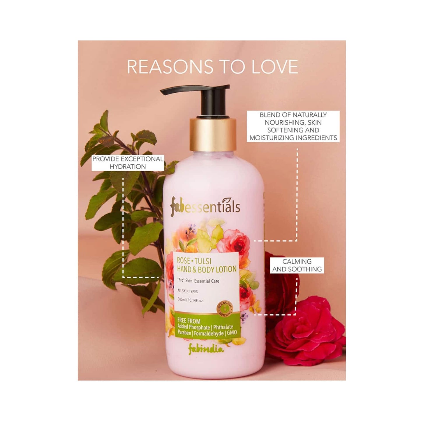 Fabessentials by Fabindia Rose Tulsi Hand & Body Lotion (300ml)